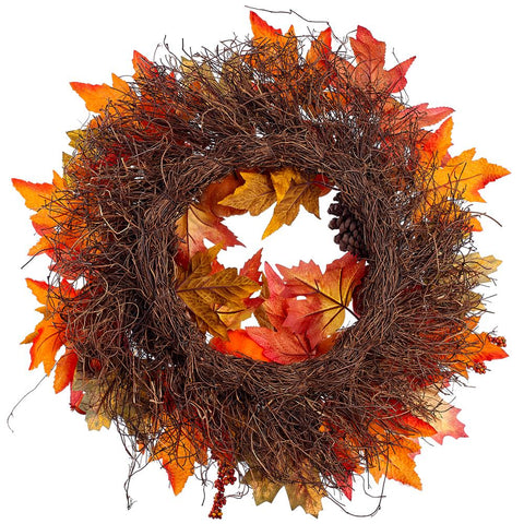 22" Pumpkin & Berry & Pine Cone Wreath, Fall