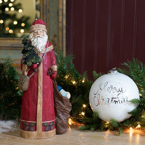 Santa With A Tree & Sack of Presents Figurine, 13" (Red)