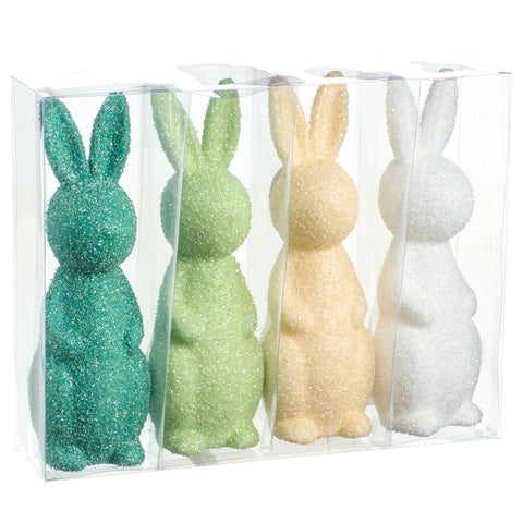 Multicolored Glittered Bunny Figurines, 13" (Set of 4)