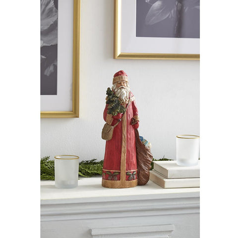 Santa With A Tree & Sack of Presents Figurine, 13" (Red)