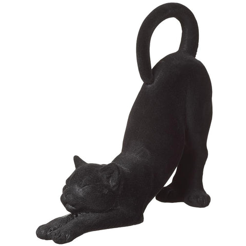 Stretching Black Cat Figurine, 10.5"