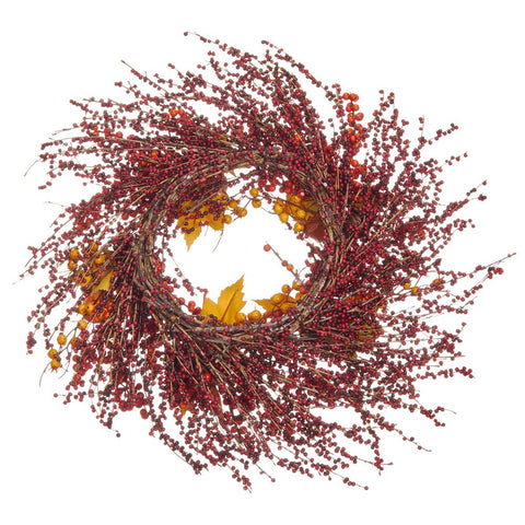 Orange/Berry/Pine Cone Wreath, 25" (Orange & Burgundy)