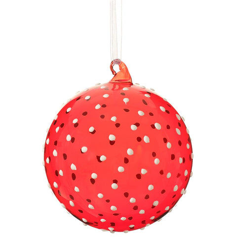Glass Dots Ball Ornament, 4" (Red & White)