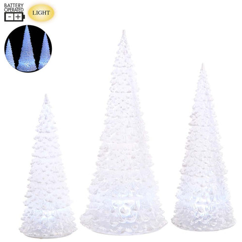 Lighted White Frosted Snowed Trees, 10.5" - 15.5" (Set of 3)