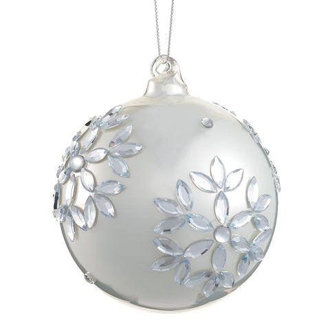 Rhinestone Snowflake Glass Ball Ornament, 4" (Pearl)