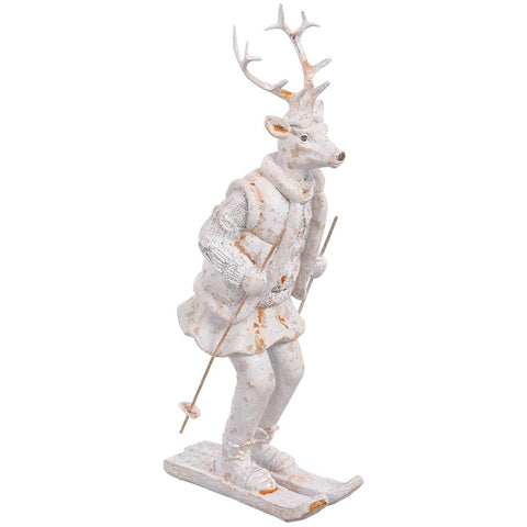 Skiing Reindeer Figurine, 12.5" (White Antique)