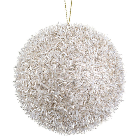 Tinsel Ball Ornament, 4" (Cream & Gold)