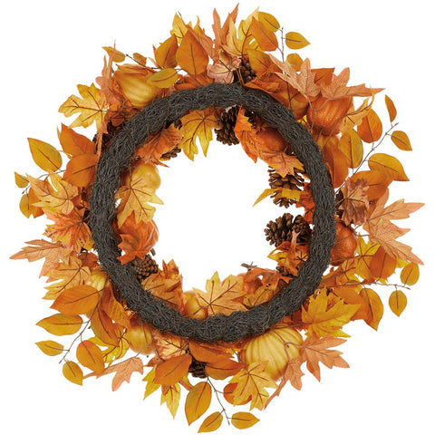Pumpkin/Pine Cone/Maple Wreath, 30" (Orange & Brown)