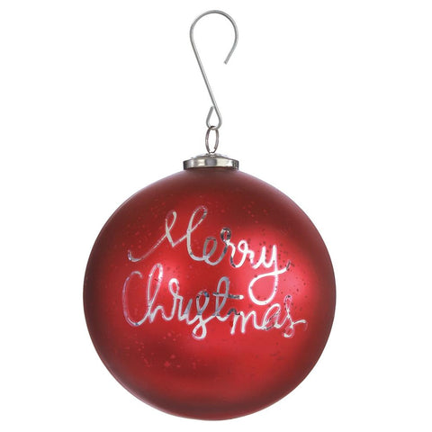 Glass "Merry Christmas" Ball Ornament, 6" (Red)