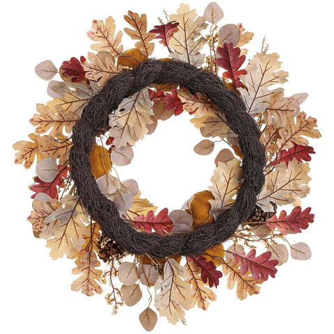 Pumpkin/Pine Cone/Oak Wreath, 24" (Mustard & Brown)