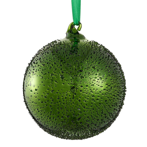 Beaded Glass Ball Ornament, 4.75" (Green)