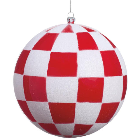 Glittered Checker Ball Ornament, 6" (Red & White)