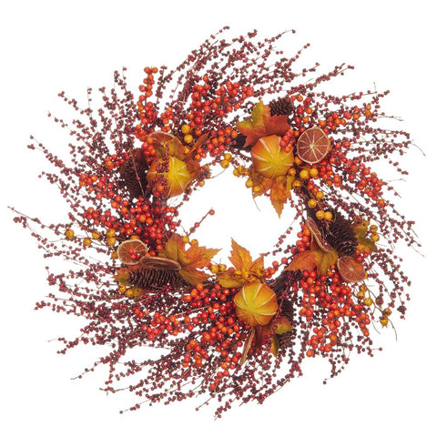 Orange/Berry/Pine Cone Wreath, 25" (Orange & Burgundy)