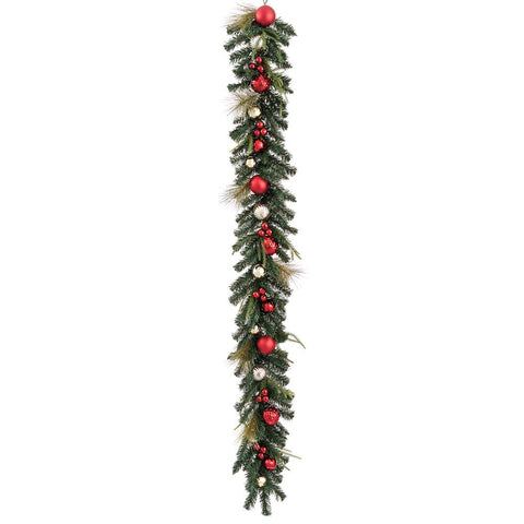 Plastic Ball/Mixed Pine Garland, 6' (Red Gold)