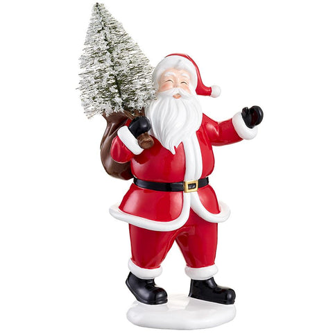 Santa Holding A Tree Figurine, 14" (Red & Green)