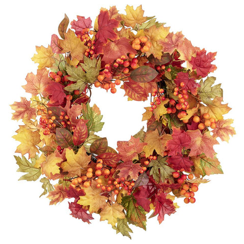 Berry/Maple/Magnolia Leaf Wreath, 24" (Fall)