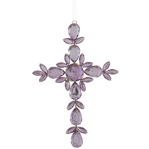 Glittered Rhinestone Cross Ornament, 8" (Purple & Gold)