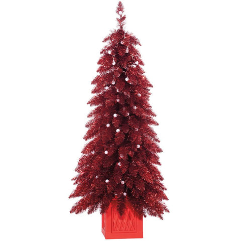 Jolly Pine Tree in Pot w/LED Lights, 4"H X 22"D (Red)