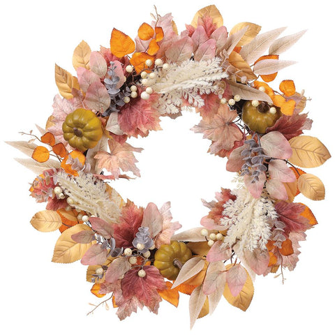 22" Pumpkin & Eucalyptus Wreath w/Twig Base