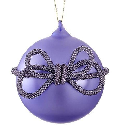 Glass Ball Ornament With Diamond Bow, 4" (Lavender)