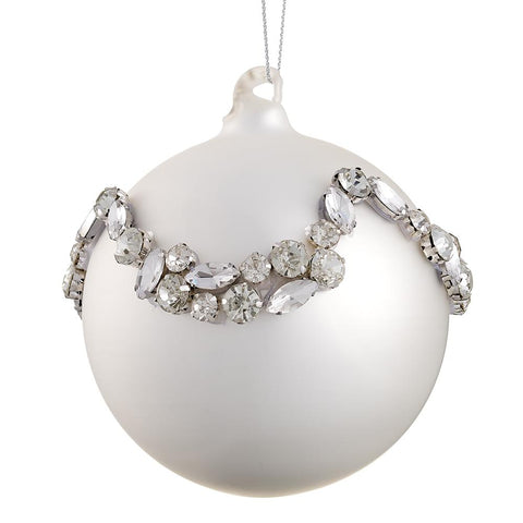 Diamond Glass Ball Ornament, 4" (Silver & Pearl)