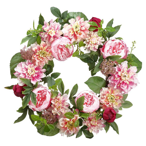 Peony & Dahila Twig Wreath (Pink Burgundy), 26"