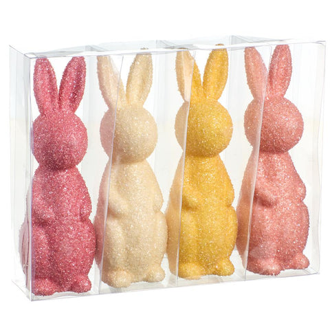 Pink & Yellow Glittered Bunny Figurines, 13" (Set of 4)