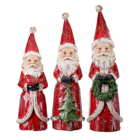 Wood Carved Santas, 8.5-10" (Set of 3)