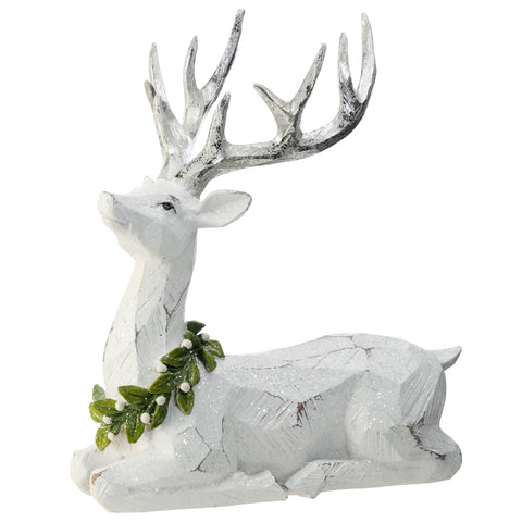 Resin Frosted Laying Mistletoe Deer, 12"
