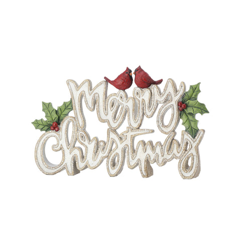 Resin Holly Merry Christmas Table Piece, 12"