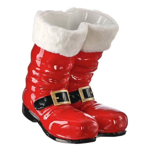 Resin Santa Boot Planter w/Fur, 9.5"
