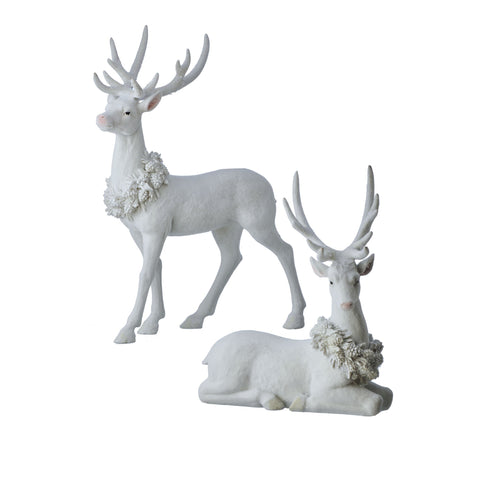 Resin Frozen Flock Deer, 11.5-15.5" (Set of 2)