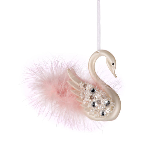 Feather w/Gem Swan Ornament, 5"