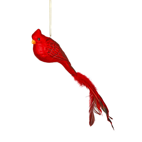 Glass Cardinal w/Feathers Ornament, 8.5"