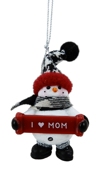 2.5" Snowman Ornament - I (heart) Mom