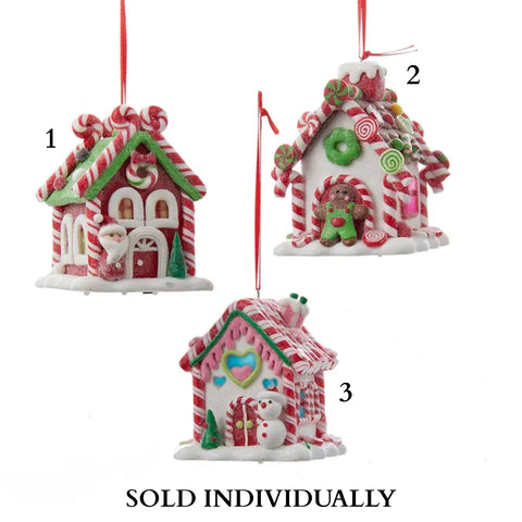 Battery-Operated LED Gingerbread Candy House Ornaments (3 Styles – Sold individually)