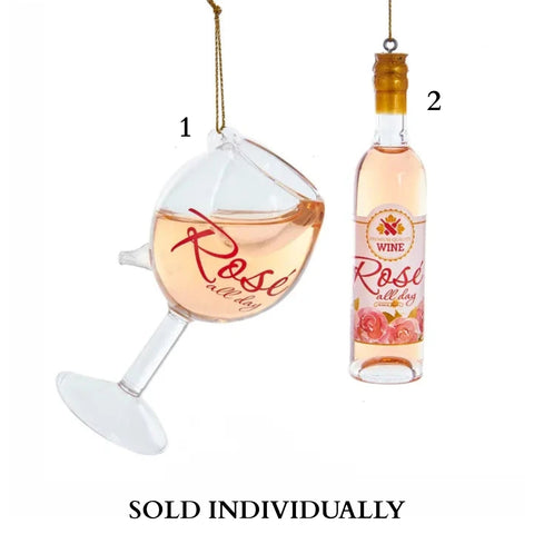 Rosé Glass Wine Bottle and Wine Glass Ornament (2 Styles – Sold individually)