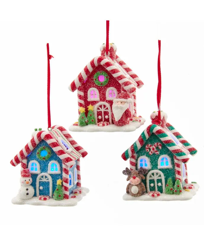 Battery-Operated LED Gingerbread Candy House Ornaments
