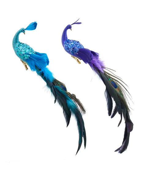 Feather Peacock Clip-On Ornaments, 2 Assorted