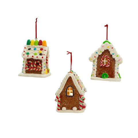 Gingerbread LED Candy House Ornament, 3.74"