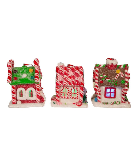 Battery-Operated LED Gingerbread Candy Houses, 3-Piece Set