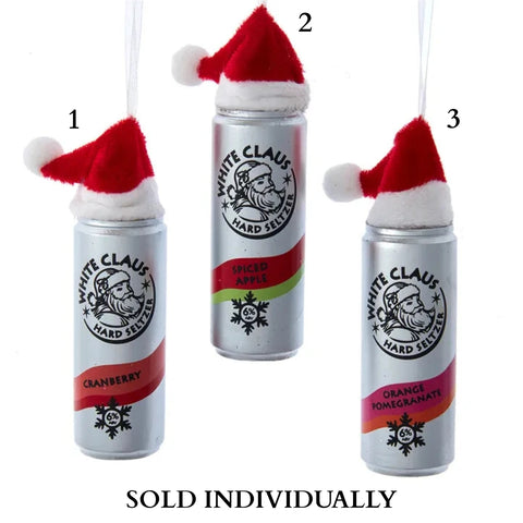 White Claus Seltzer With Santa Hat Ornaments (3 Styles – Sold individually)