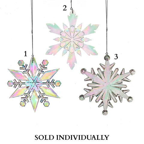 Opalescent Snowflake Ornaments (3 Styles – Sold individually)