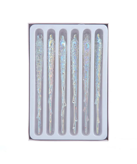 Glass Iridescent Icicle Ornaments, 6-Piece Box