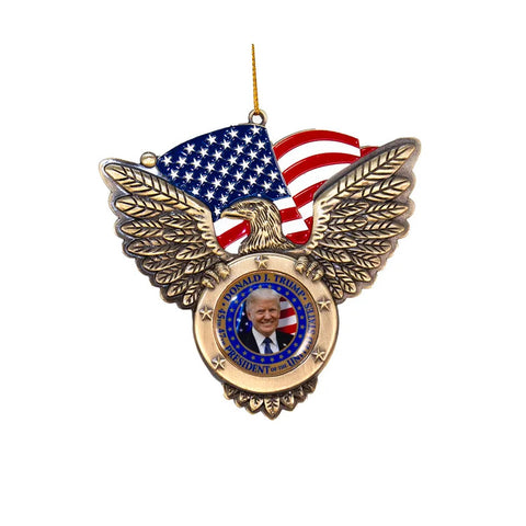 Eagle With Flag and President Trump Image Ornament, 4"