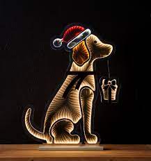 23"L x 31.25"H Acrylic Dog w/Santa Hat & Present Infinity Light w/UL Plug