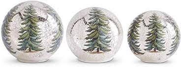 Led Gold Mercury Glass Tabletop Globes with Pine Tree