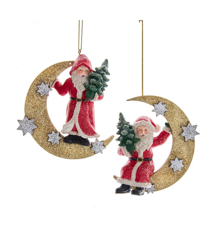 4" German Santa On Moon Ornament