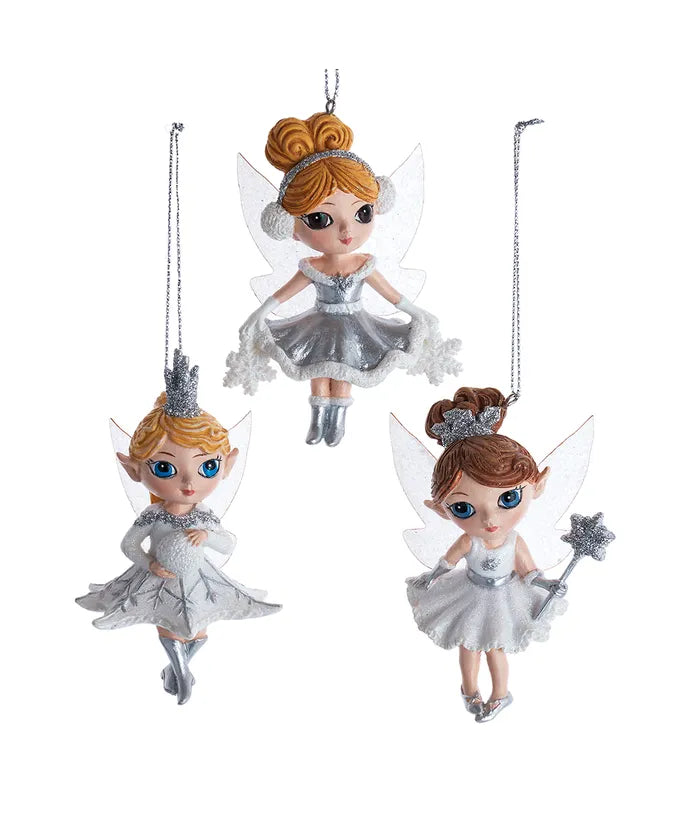 White and Silver Fairy Elves Resin Ornament