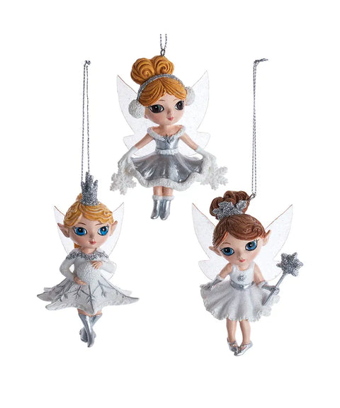 White and Silver Fairy Elves Resin Ornament (sold individually)